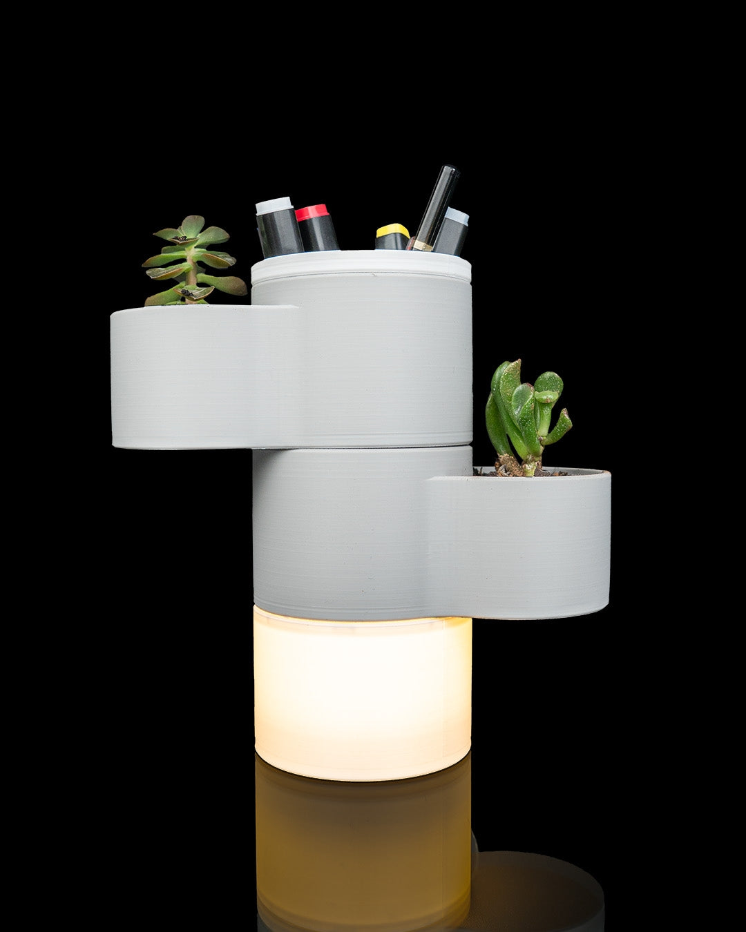 Living Stack Table Lamp & Desk Organiser – 3D Printed Pen Holder and Plant Display – Modern Office Décor