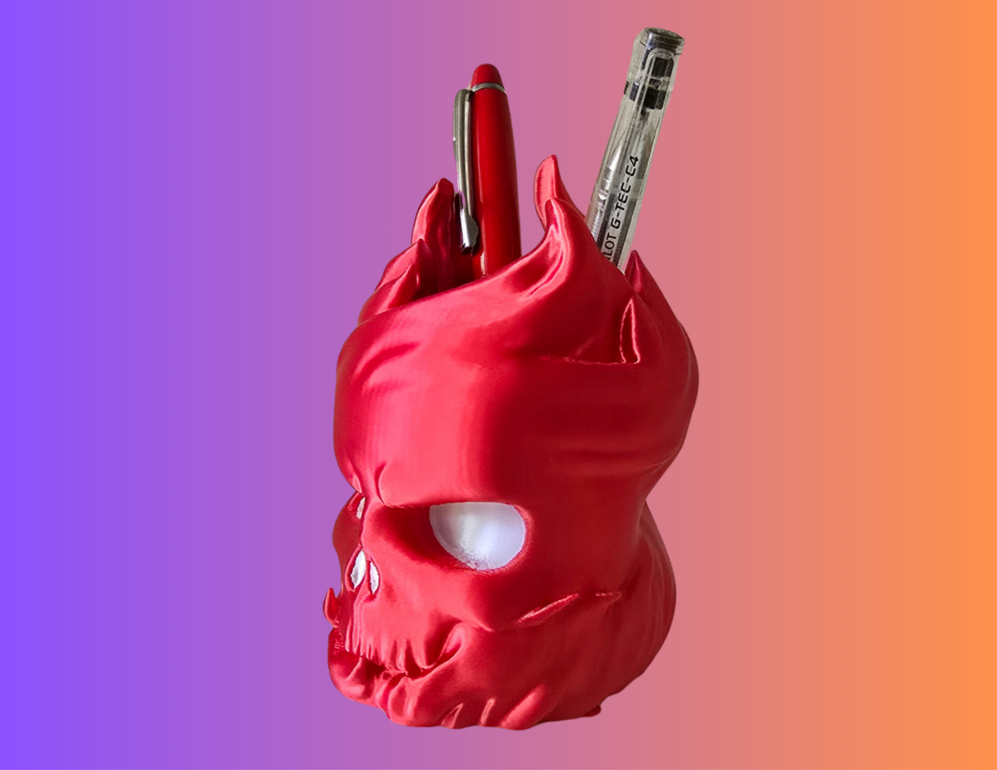 Flaming Skull Pen Holder – 3D Printed Gothic Desk Organiser – Gamer Office Décor