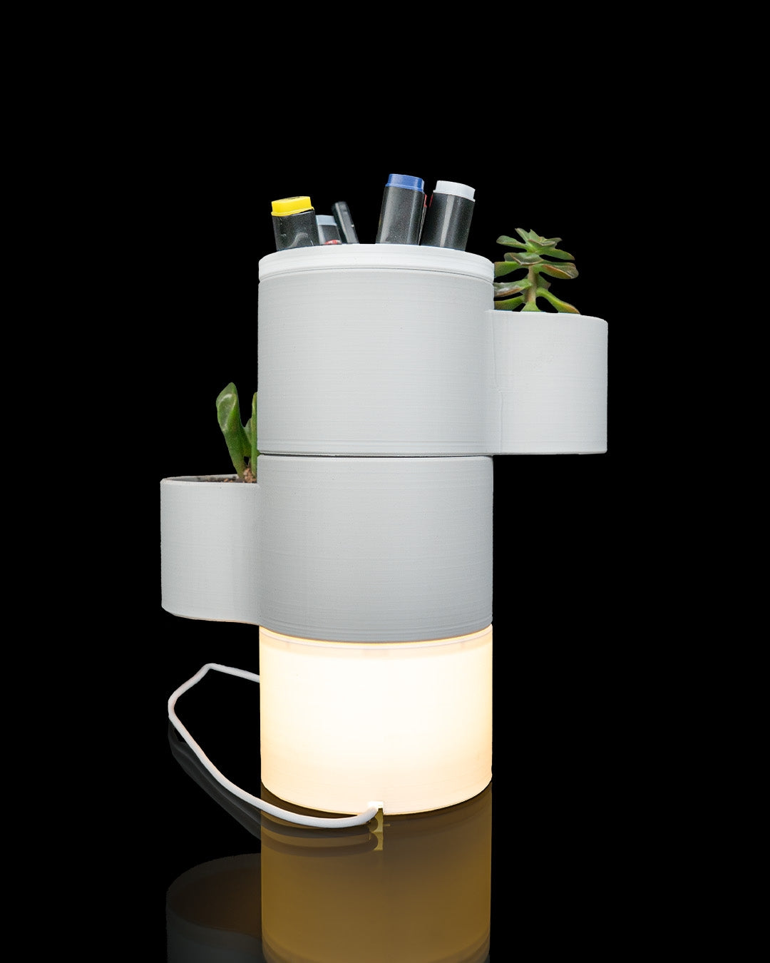 Living Stack Table Lamp & Desk Organiser – 3D Printed Pen Holder and Plant Display – Modern Office Décor