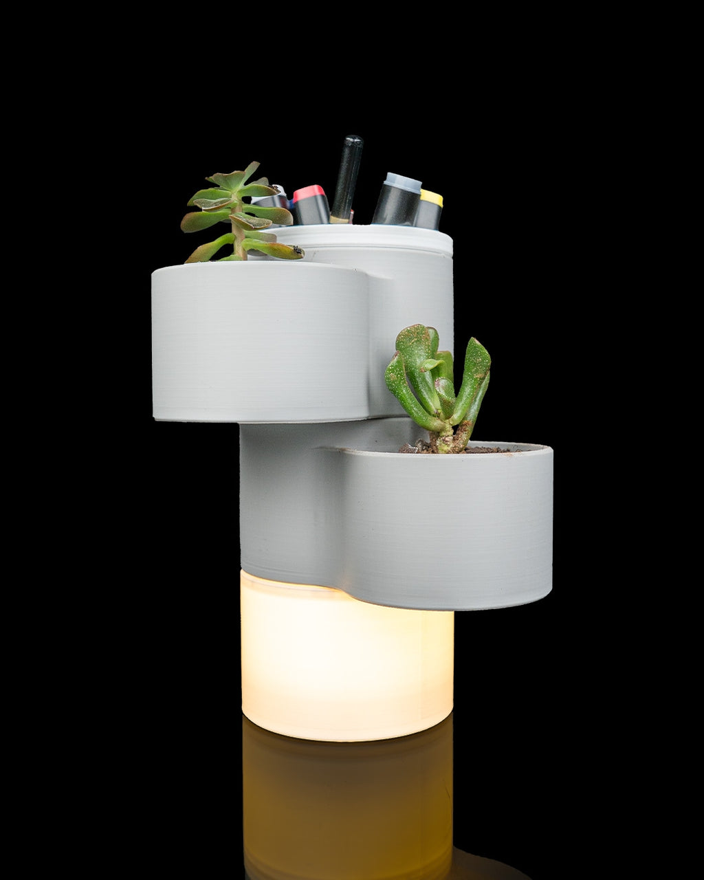 Living Stack Table Lamp & Desk Organiser – 3D Printed Pen Holder and Plant Display – Modern Office Décor