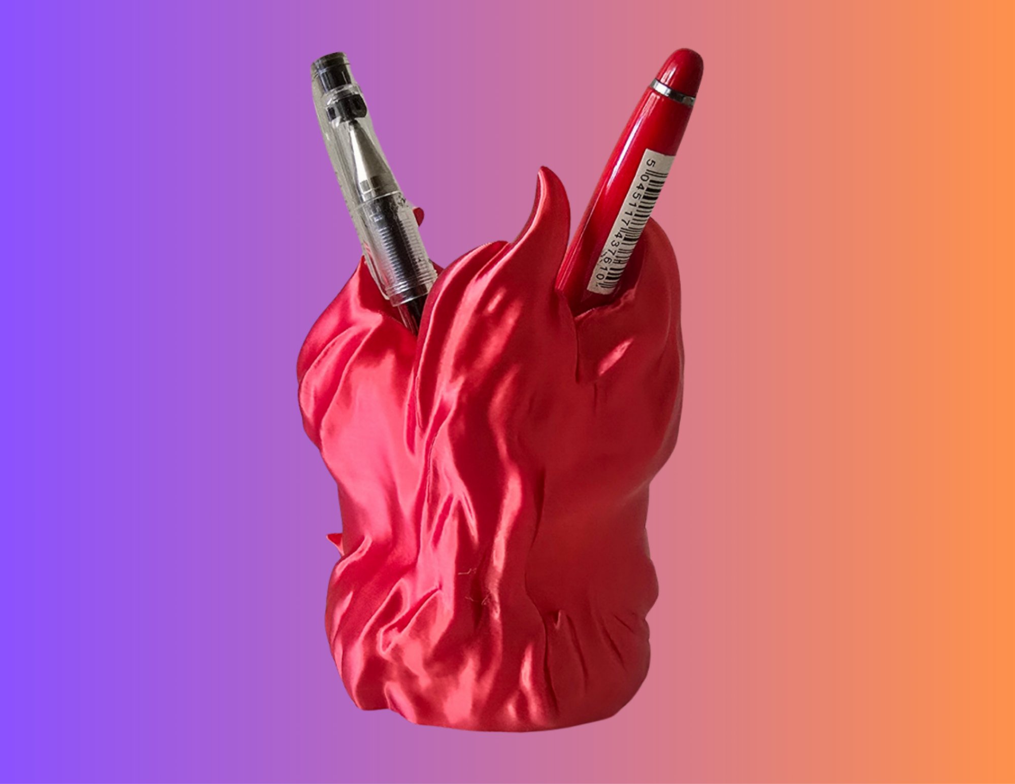 Flaming Skull Pen Holder – 3D Printed Gothic Desk Organiser – Gamer Office Décor
