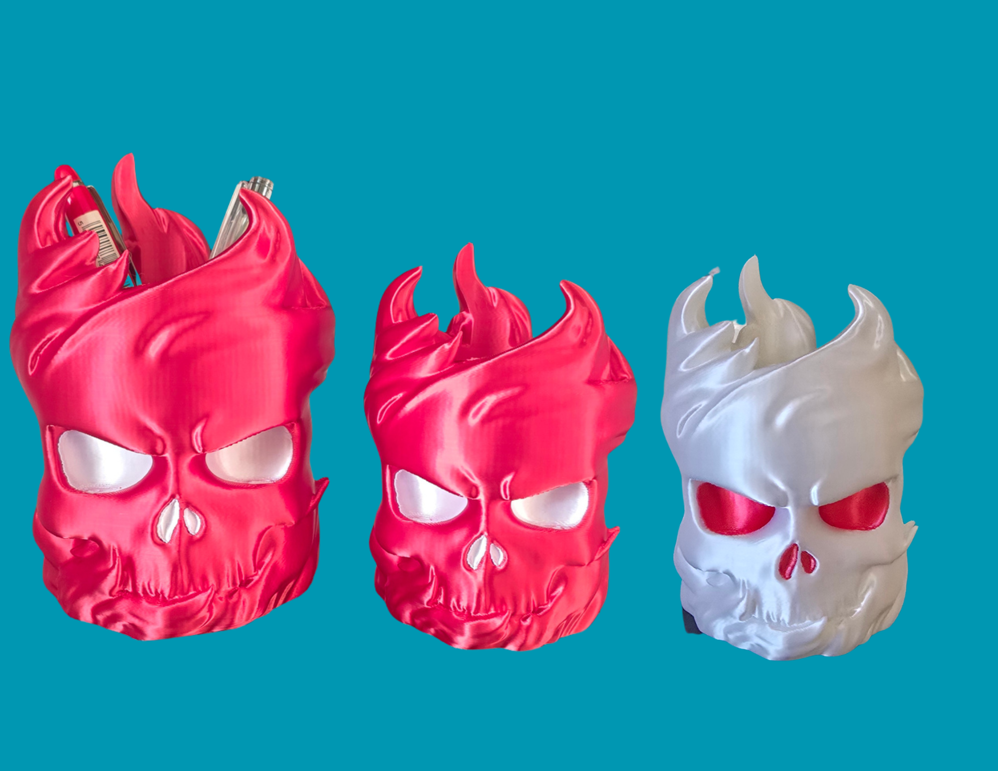 Flaming Skull Pen Holder – 3D Printed Gothic Desk Organiser – Gamer Office Décor