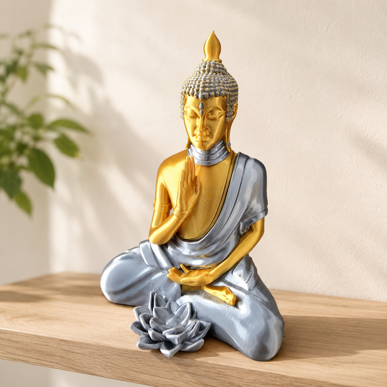 Silk Buddha Statue with Lotus – 16 cm
