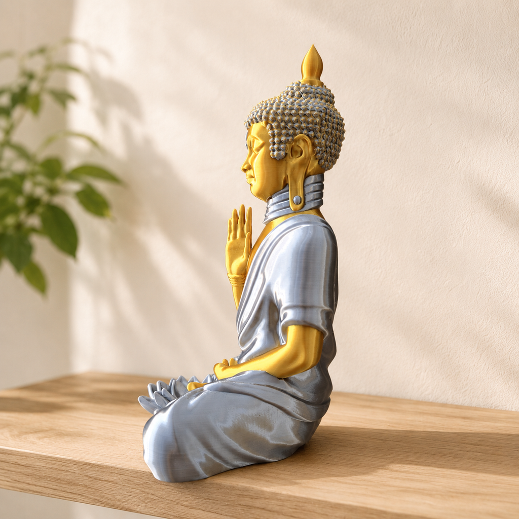 Silk Buddha Statue with Lotus – 16 cm