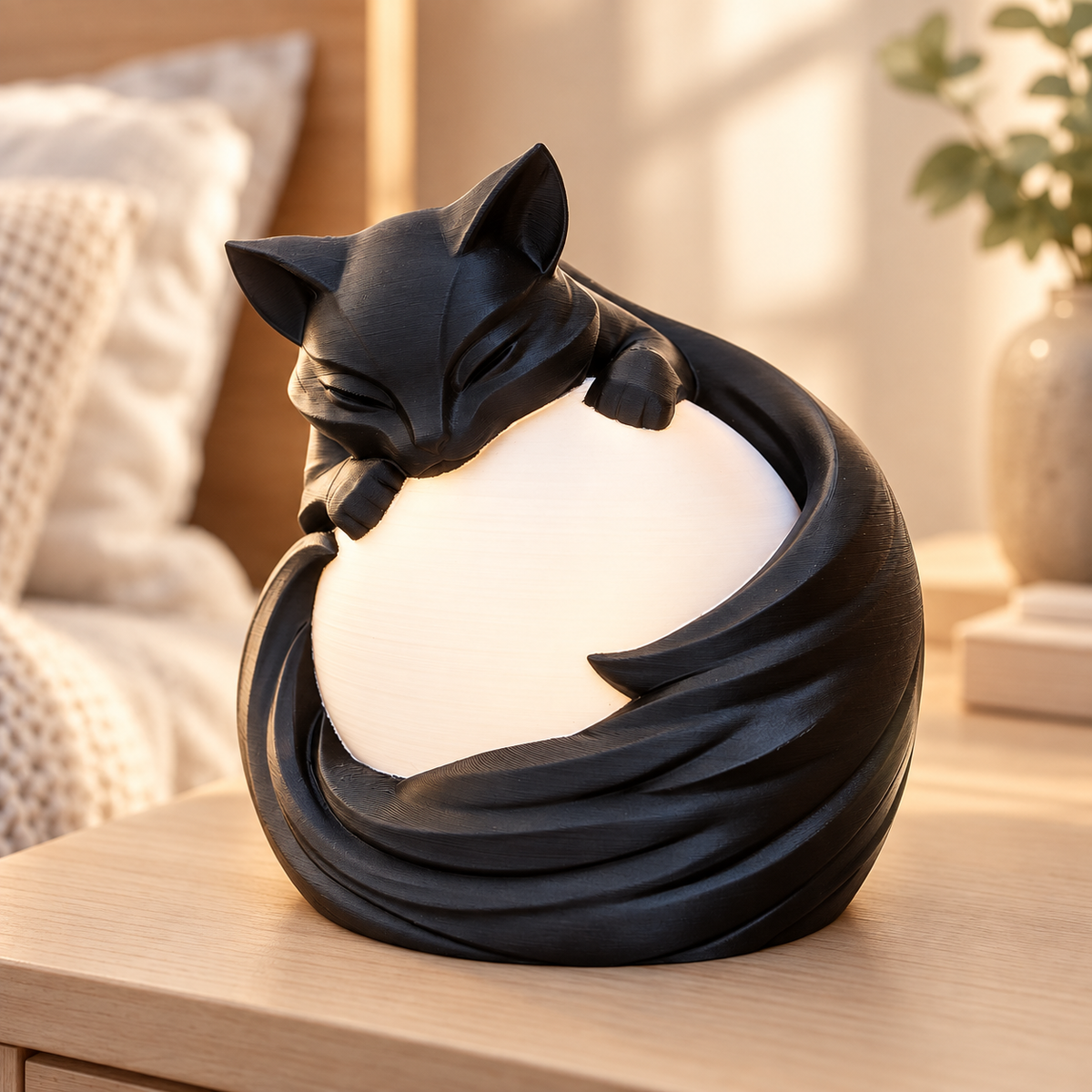 Sleeping Black Cat Moon Lamp