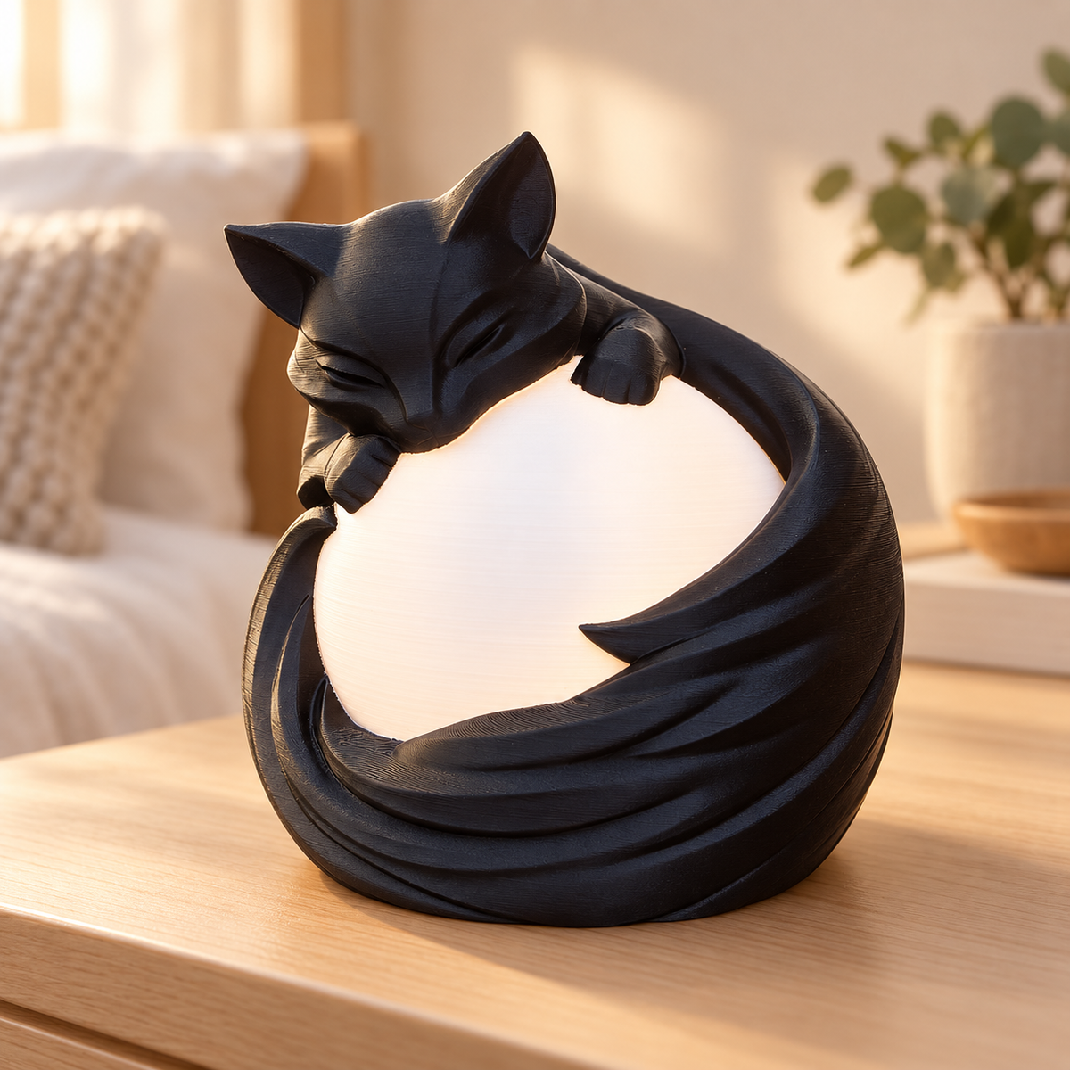 Sleeping Black Cat Moon Lamp