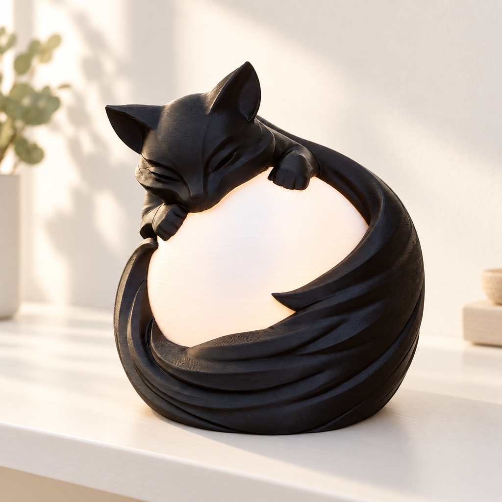 Sleeping Black Cat Moon Lamp