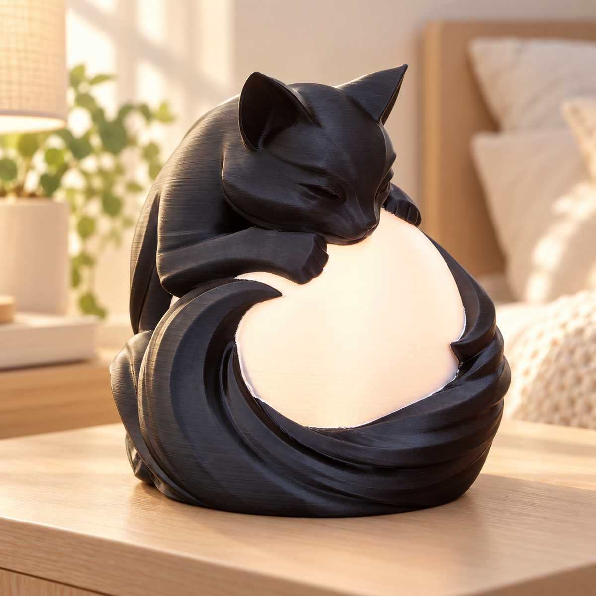 Sleeping Black Cat Moon Lamp
