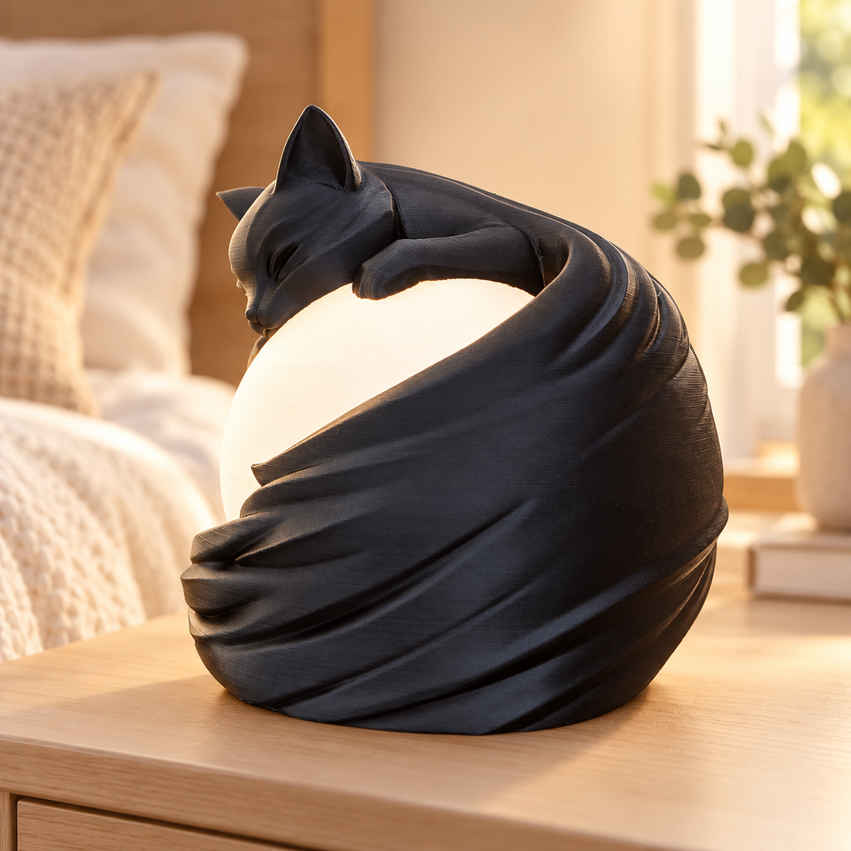 Sleeping Black Cat Moon Lamp