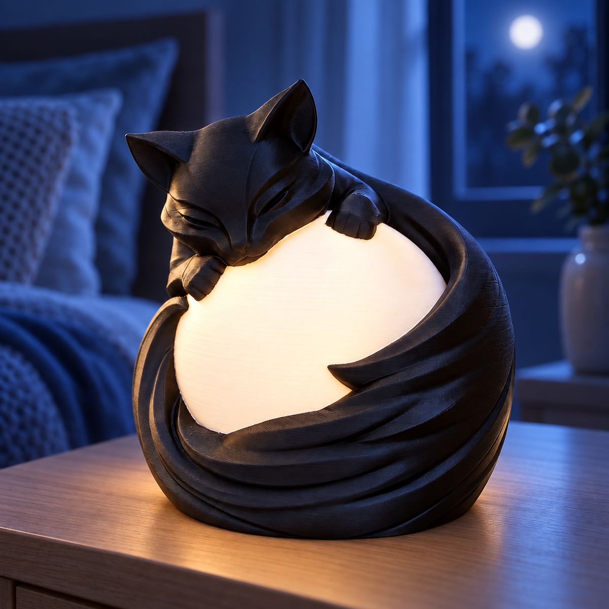 Sleeping Black Cat Moon Lamp