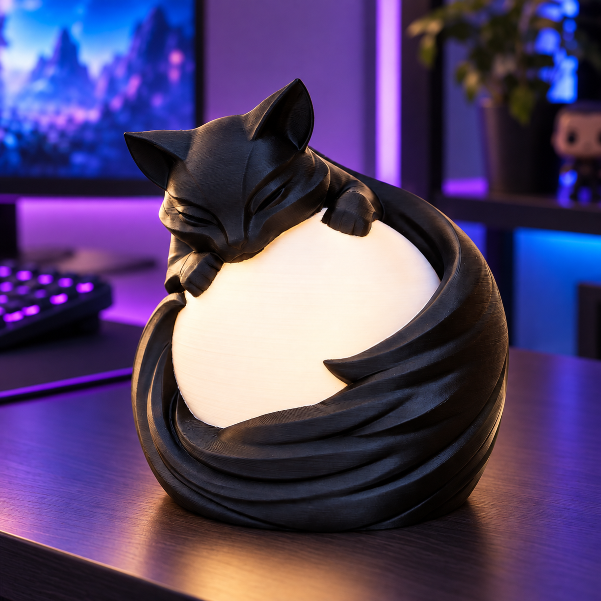 Sleeping Black Cat Moon Lamp