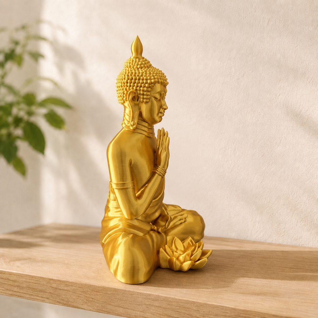 Silk Buddha Statue with Lotus – 16 cm