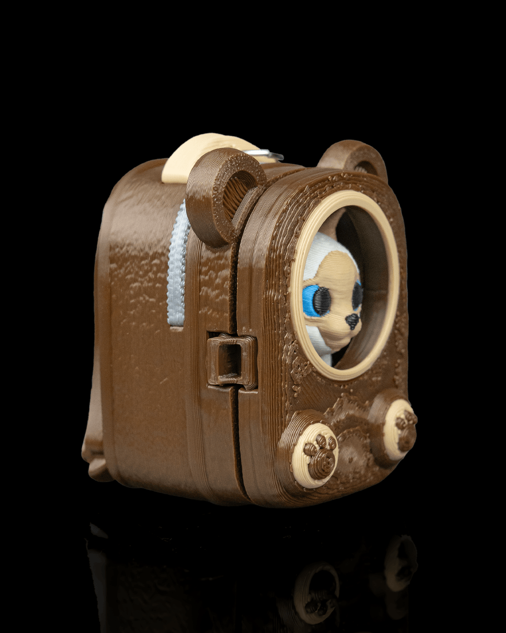 Cuddle Pack Siamese 3D printed collectible in a bear-themed backpack design.