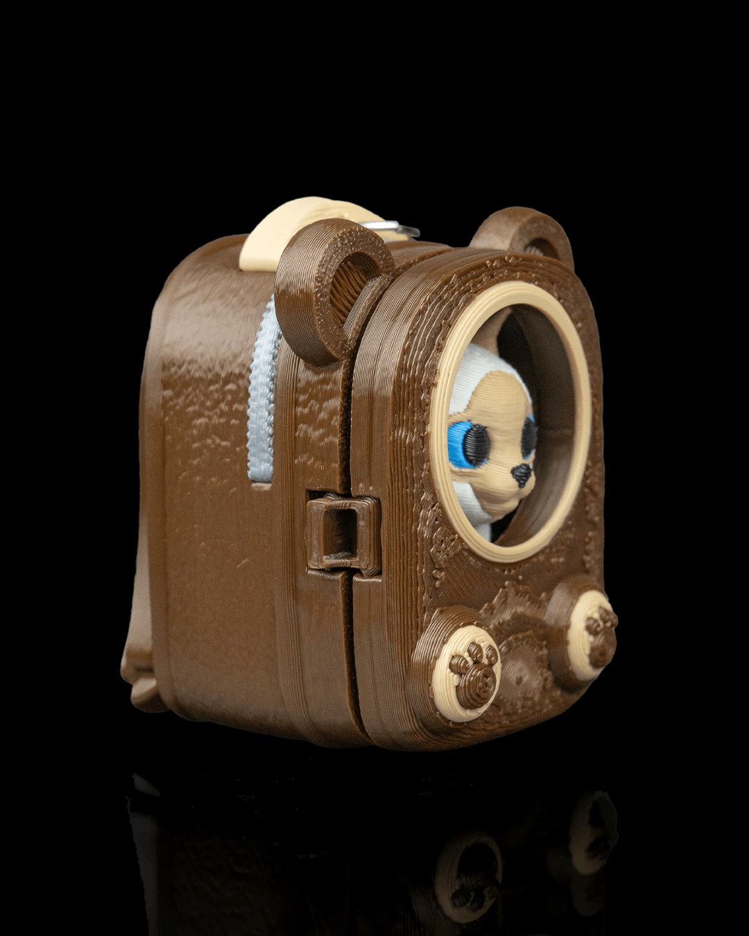 Cuddle Pack Siamese 3D printed collectible in a bear-themed backpack design.