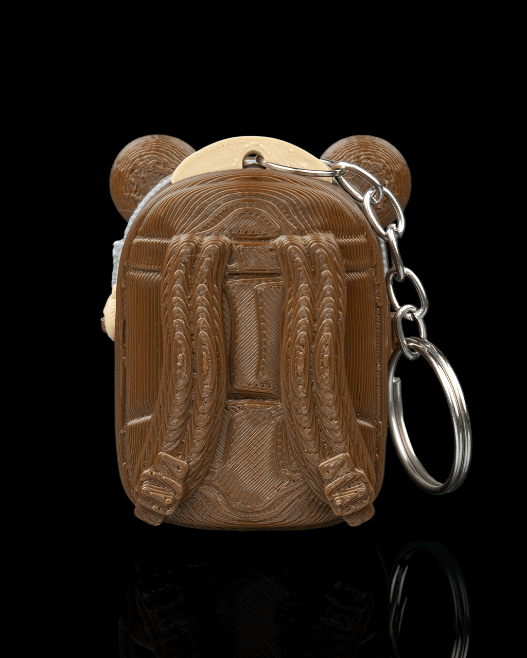 Cuddle Pack Siamese collectible keychain in brown with bear ears and detailed backpack design.