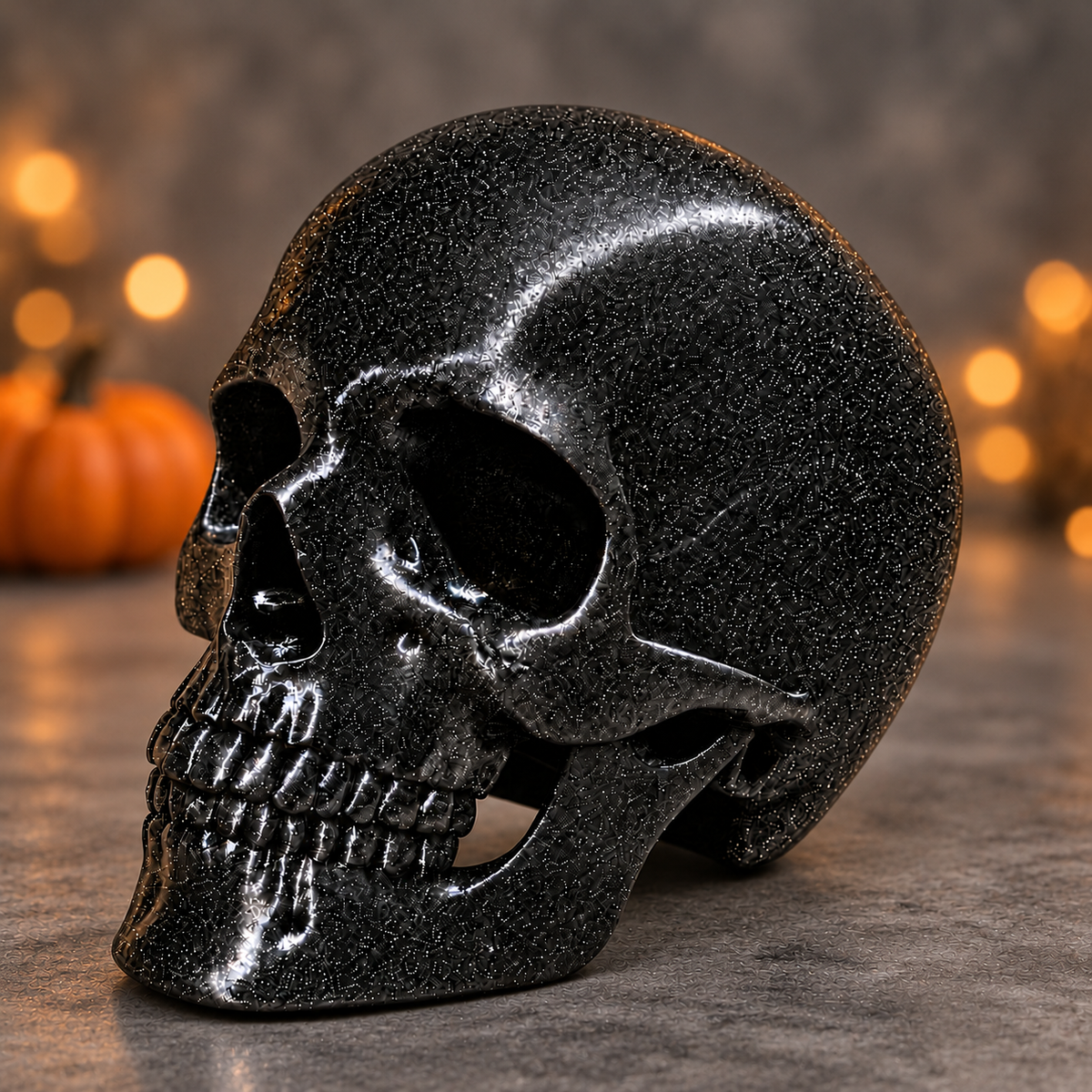 Black Glitter Skull | Gothic Home Decoration