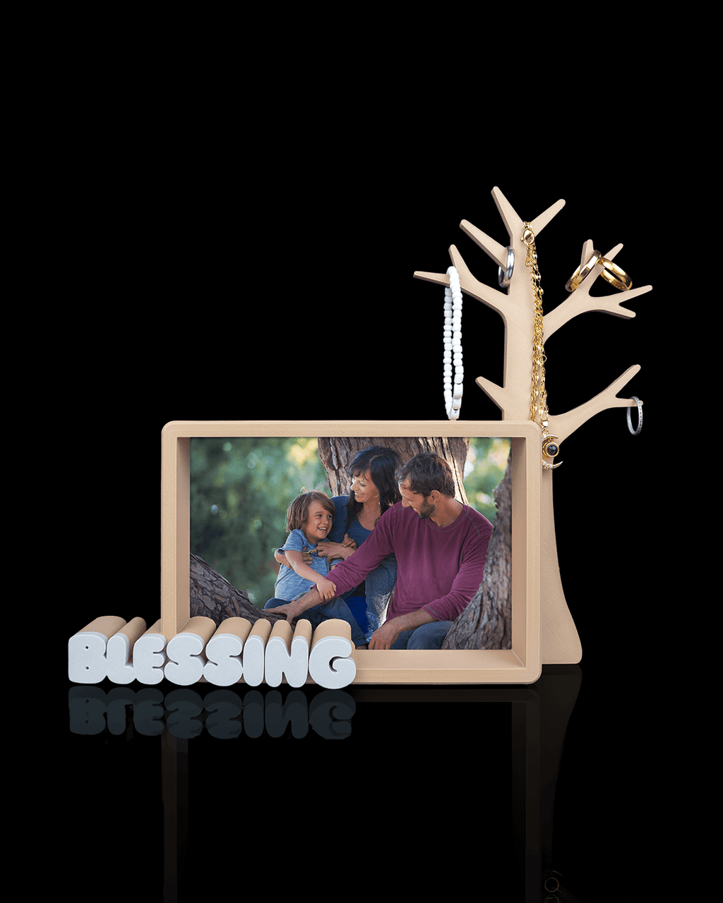 Keepsake Tree Photo Frame & Jewellery Organiser – 3D Printed Necklace, Ring and Bracelet Holder – Family Gift