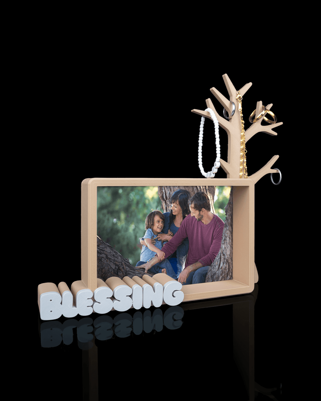 Keepsake Tree Photo Frame & Jewellery Organiser – 3D Printed Necklace, Ring and Bracelet Holder – Family Gift