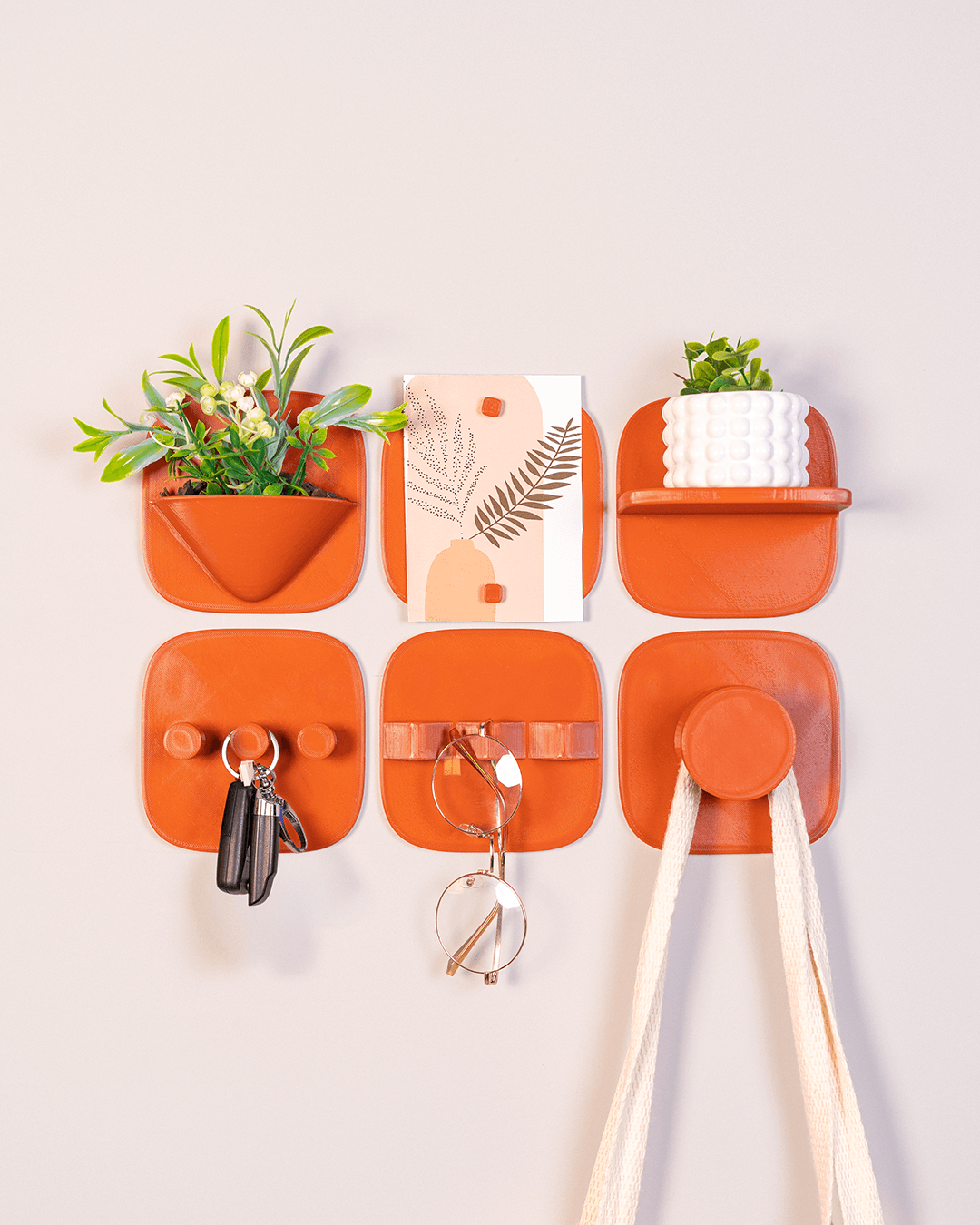 Mod Wall Full Bundle – Modular Wall Organiser Set – 3D Printed Shelf, Key Hooks, Plant Holder and Storage
