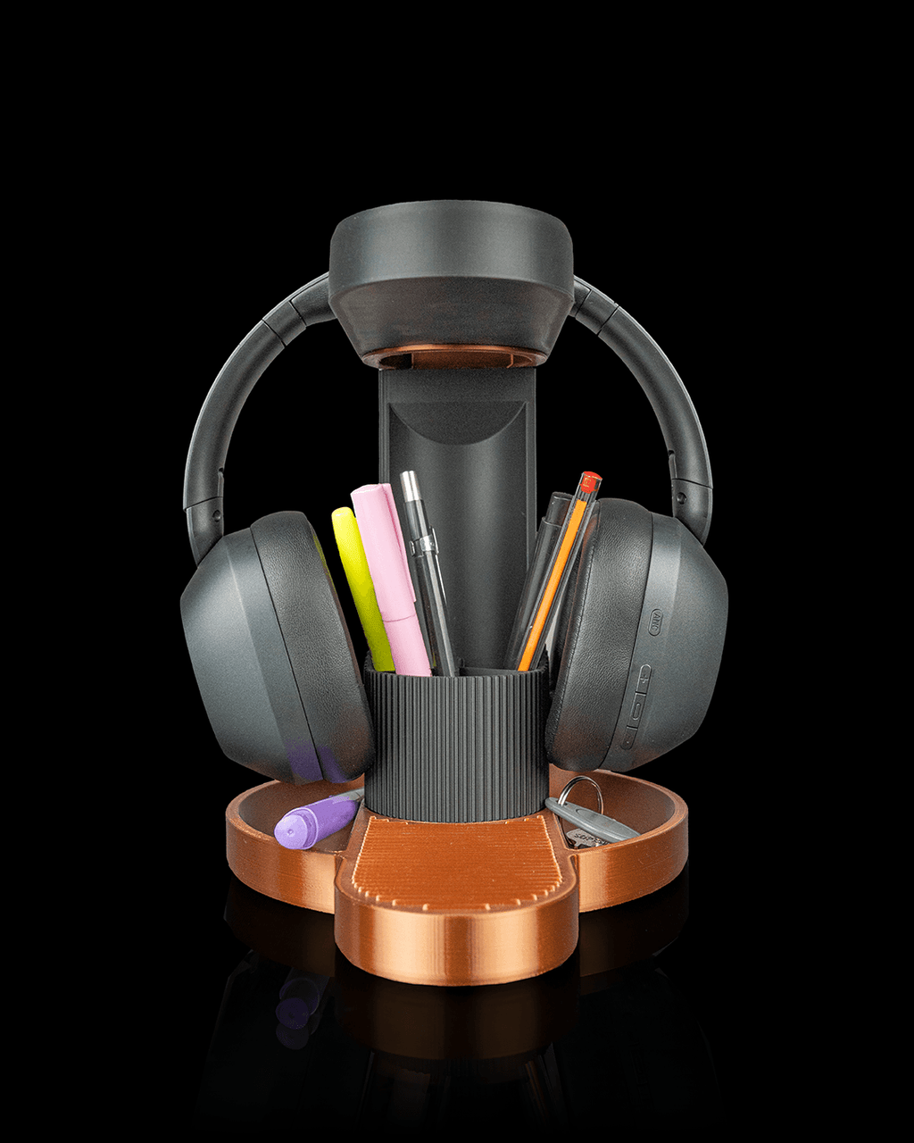 Tower Trio Headphone  Holder – 3D Printed Headset Stand, Pen Pot and Gaming Desk Organiser