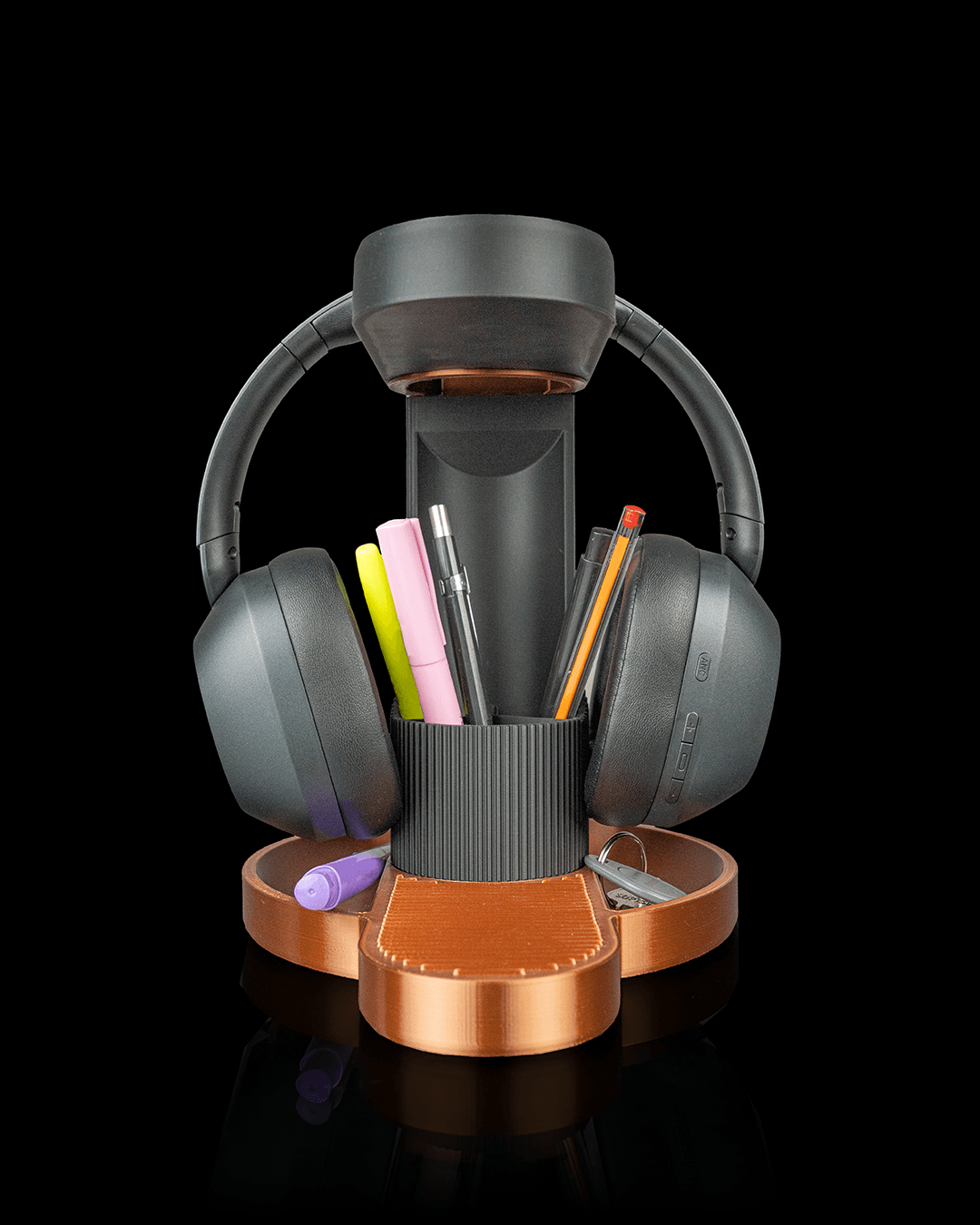 Tower Trio Headphone  Holder – 3D Printed Headset Stand, Pen Pot and Gaming Desk Organiser