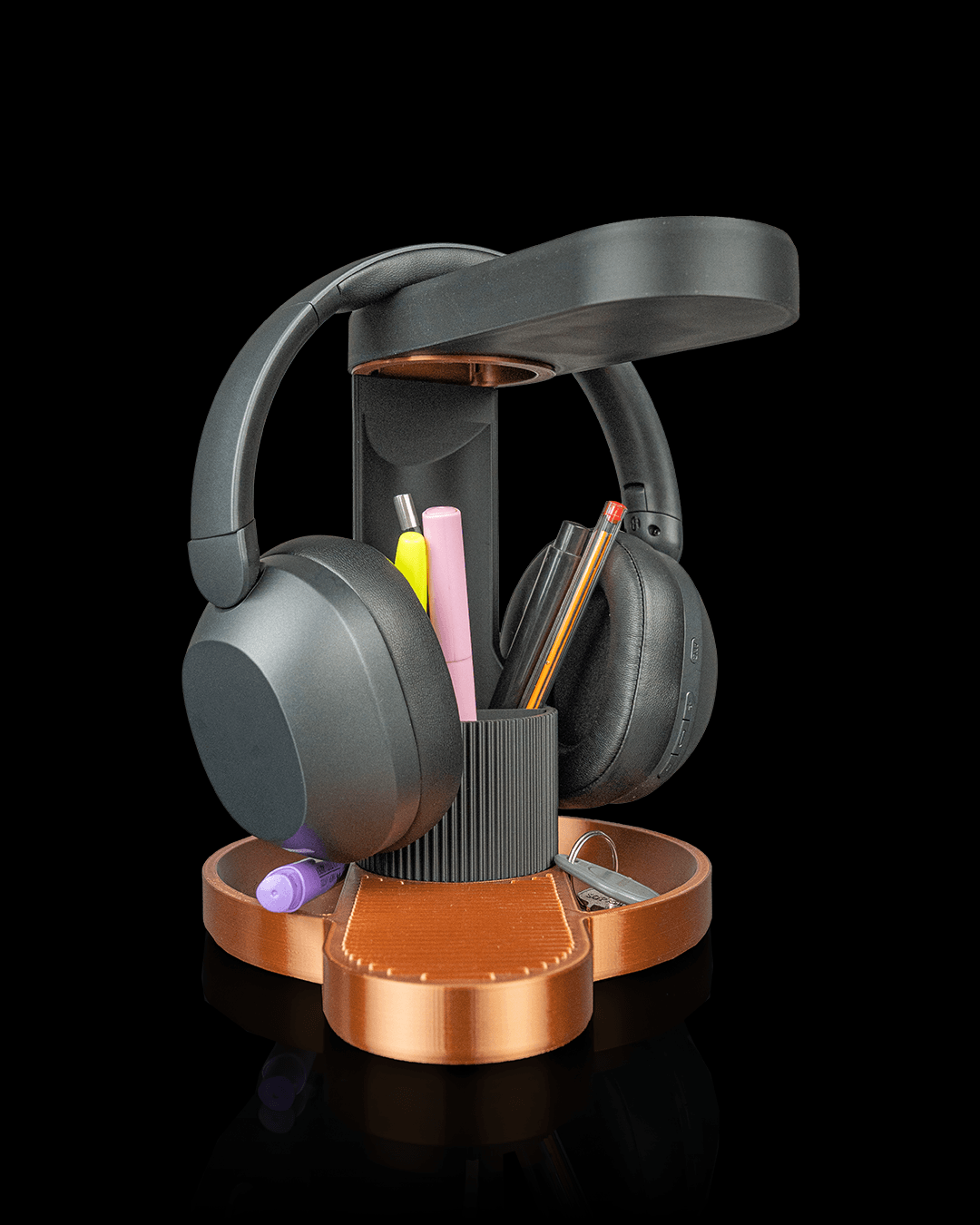 Tower Trio Headphone  Holder – 3D Printed Headset Stand, Pen Pot and Gaming Desk Organiser