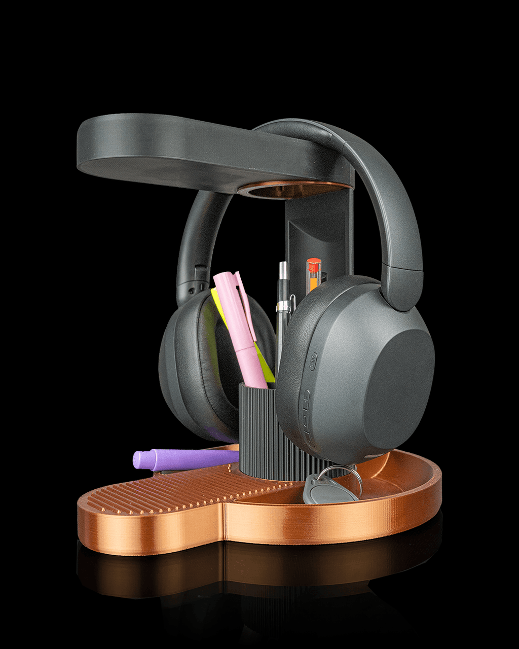 Tower Trio Headphone  Holder – 3D Printed Headset Stand, Pen Pot and Gaming Desk Organiser