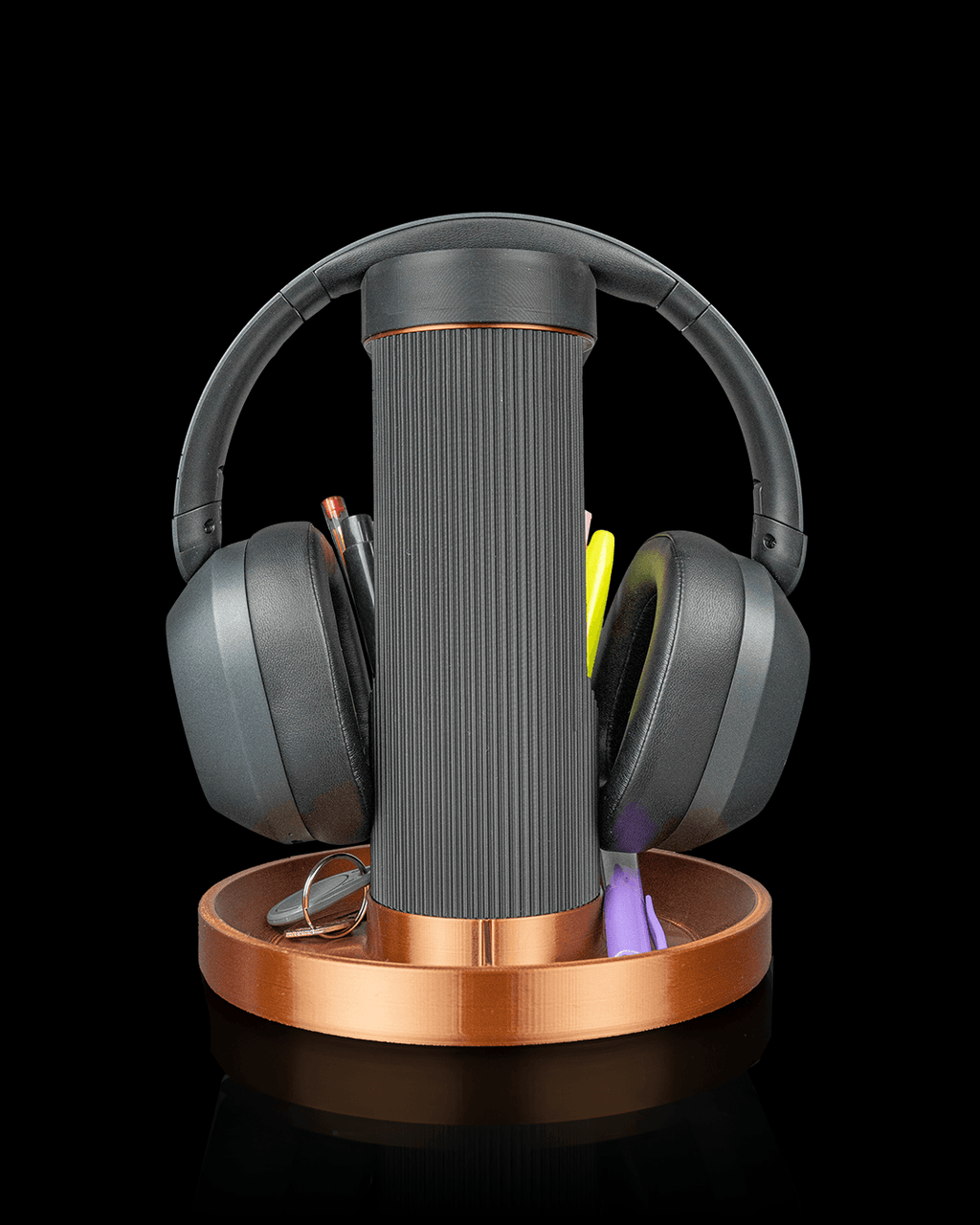 Tower Trio Headphone  Holder – 3D Printed Headset Stand, Pen Pot and Gaming Desk Organiser