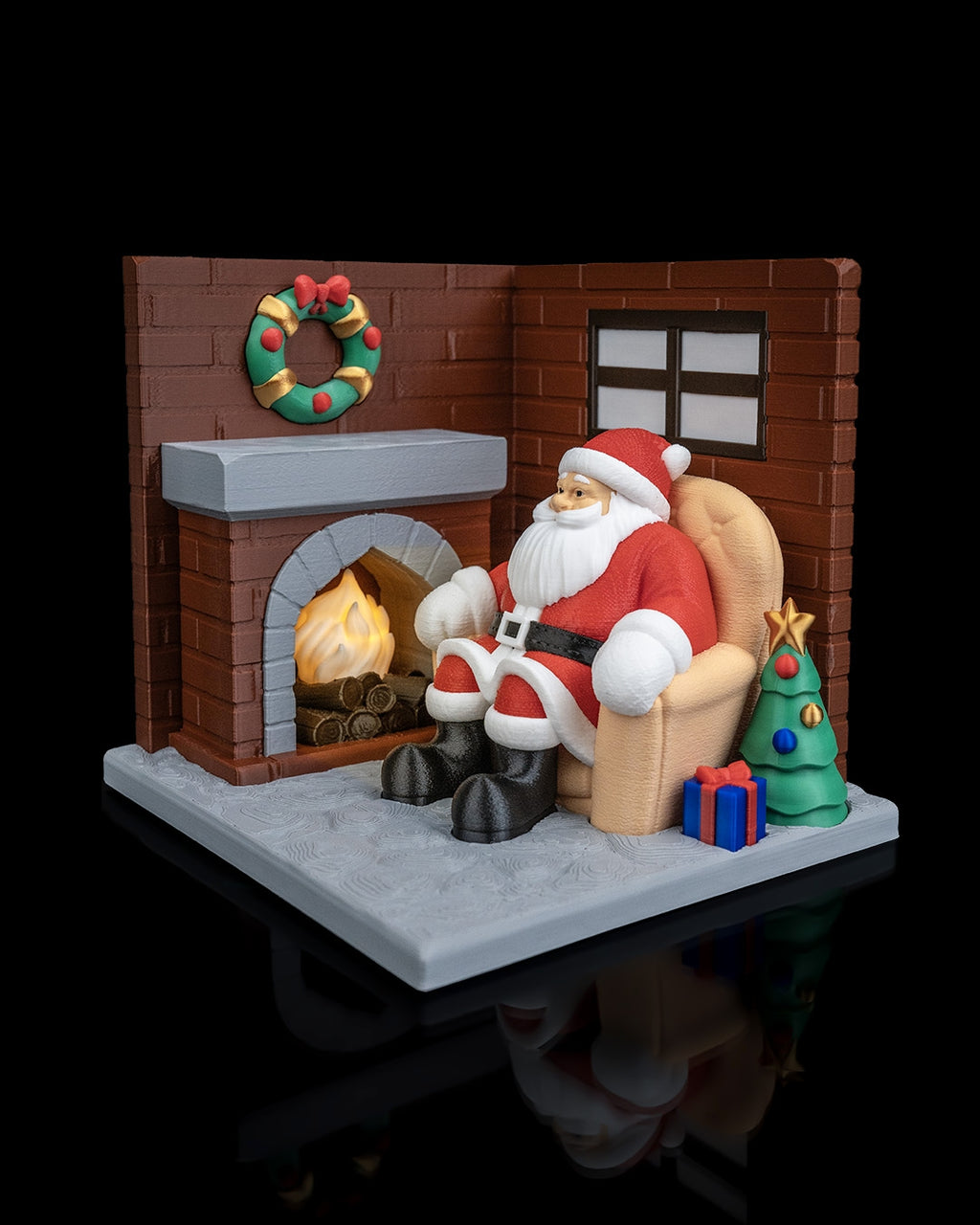Santa by the Fireplace – Christmas Scene Decoration
