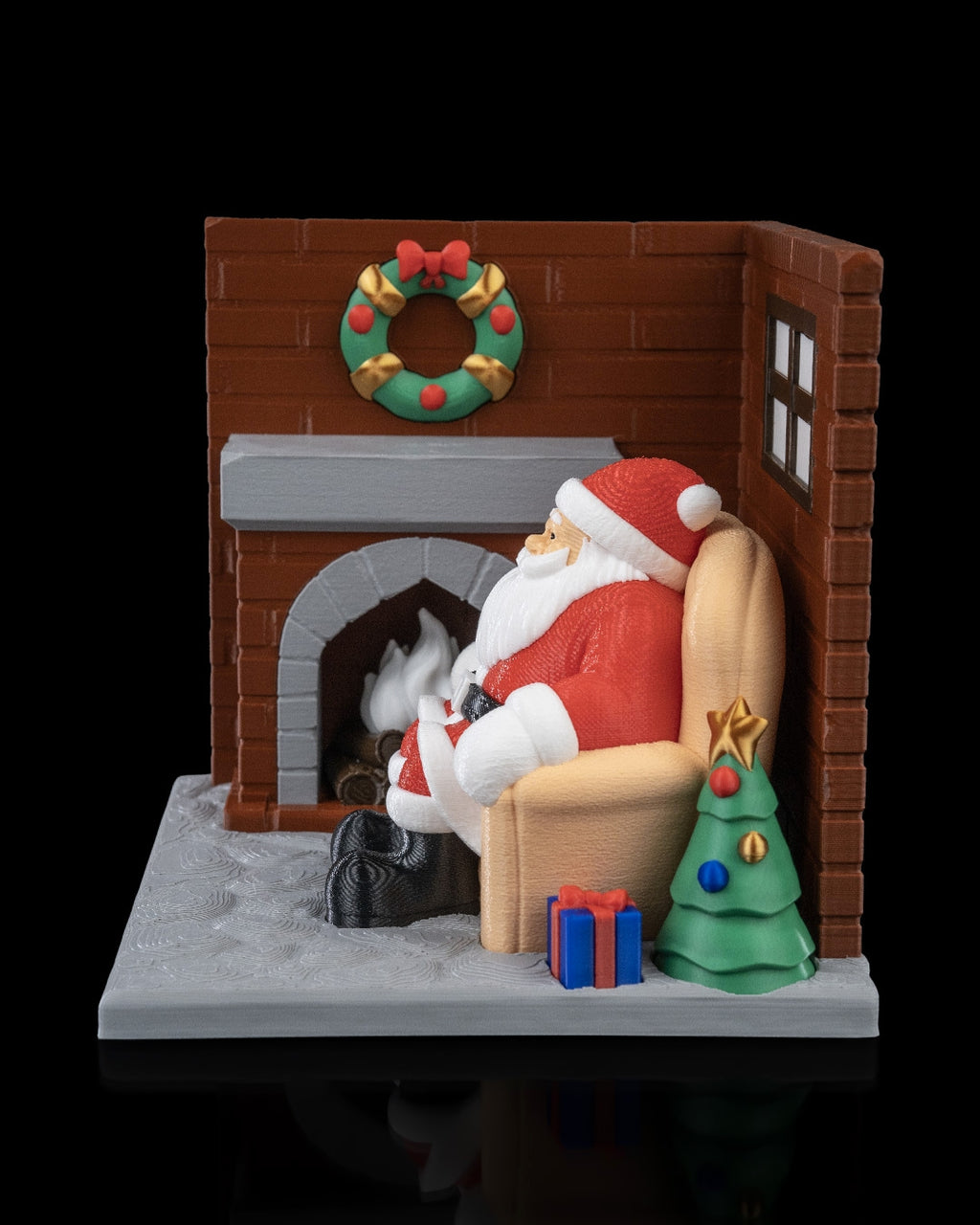 Santa by the Fireplace – Christmas Scene Decoration